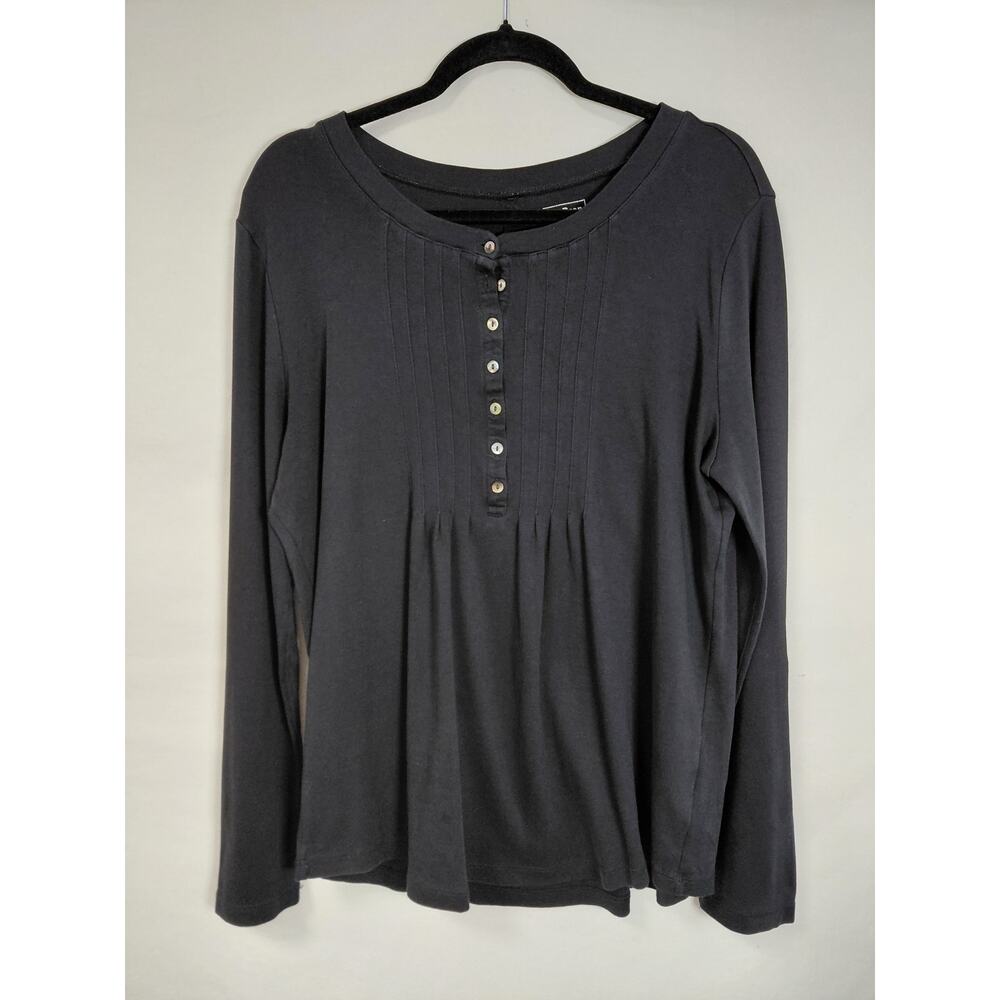 L.L.Bean Gray Henley Pleated Knit Lightweight Top Women Size L - Picture 3 of 8